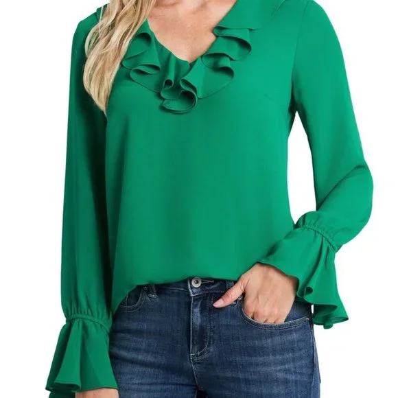 CeCe Tops Cece Long Sleeve Ruffled Vneck Blouse Poshmark